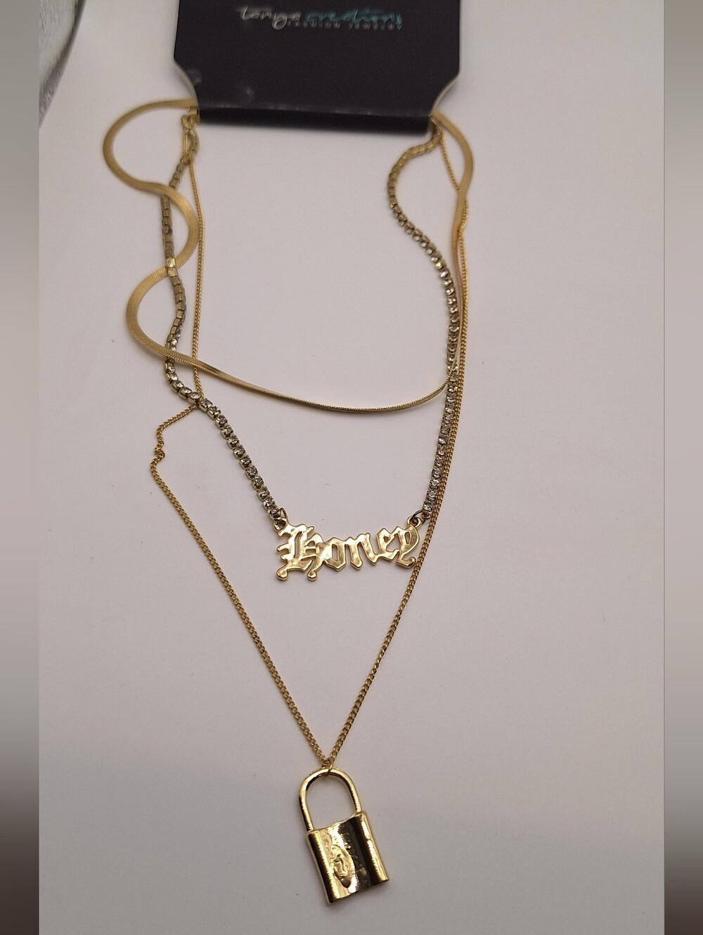 Tanya Creations Honey Padlock Layered Gold Tone Necklace Y2K